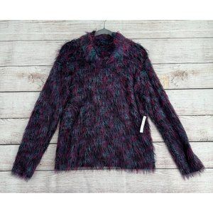 Carducci Italy Faux Fur Turtleneck Sweater Women's Size L Purple/Blue/Pink‎ NEW